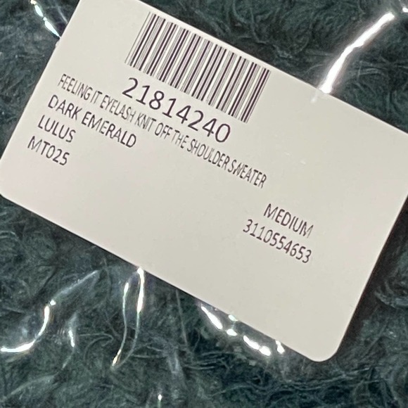 New Lulus Feeling It Eyelash Knit Off The Shoulder Sweater Dark Emerald M - Picture 7 of 8